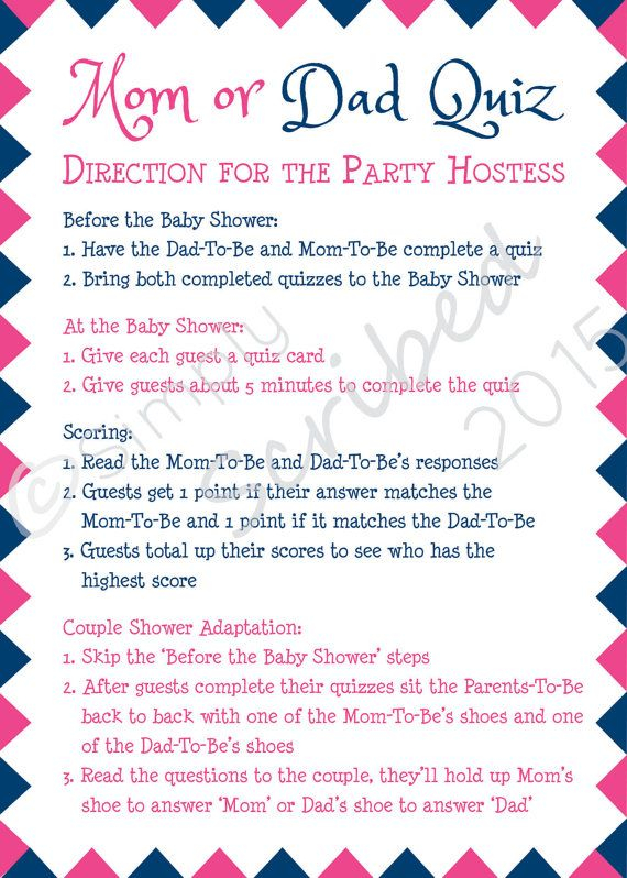 Printable Baby Shower Game Mom Or Dad Trivia Navy Blue 