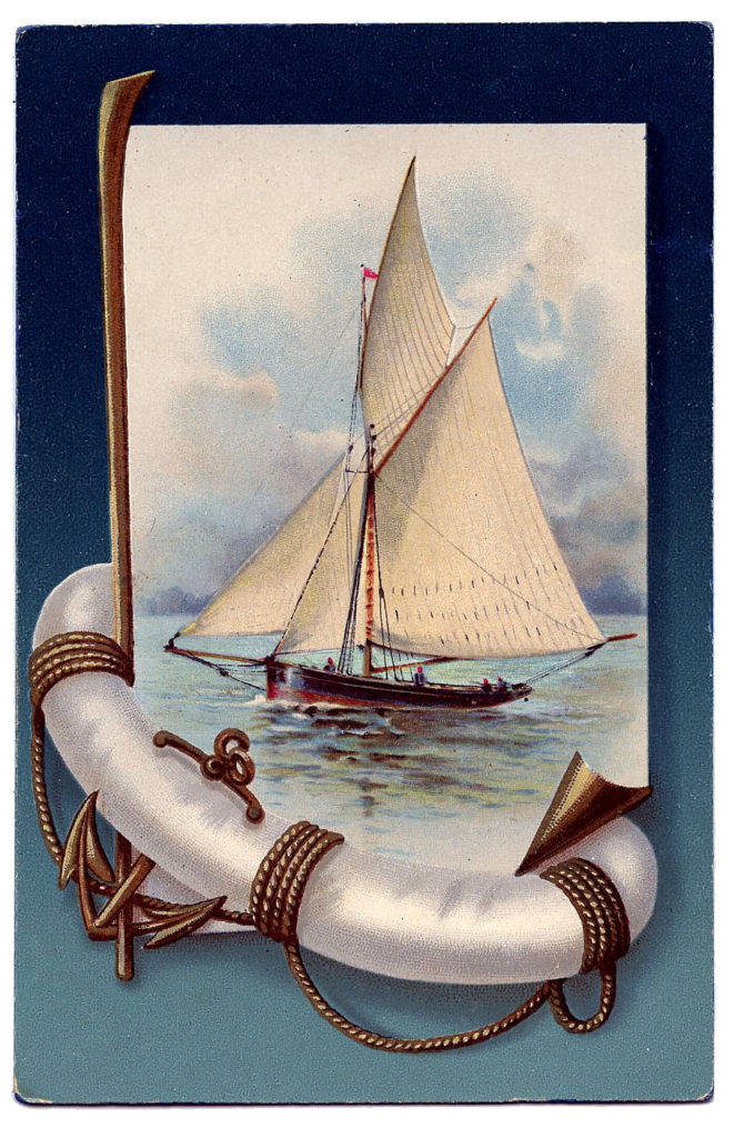 Vintage Nautical Clip Art Beautiful Sailboat The