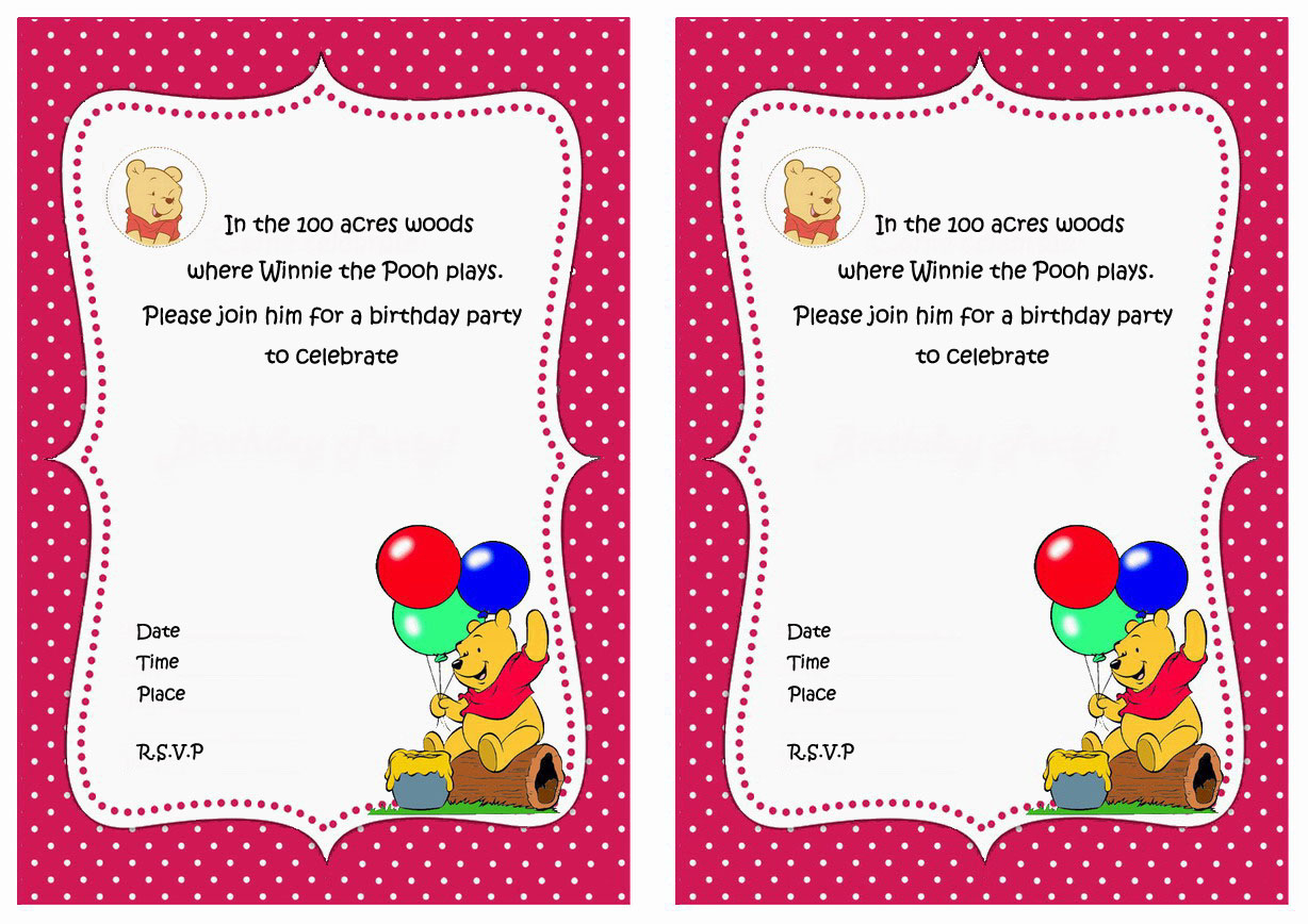 Winnie The Pooh Birthday Invitations Birthday Printable