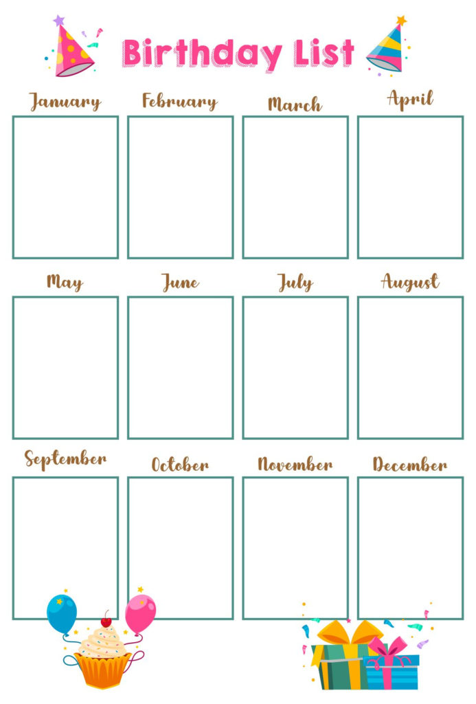 Birthday List Printable