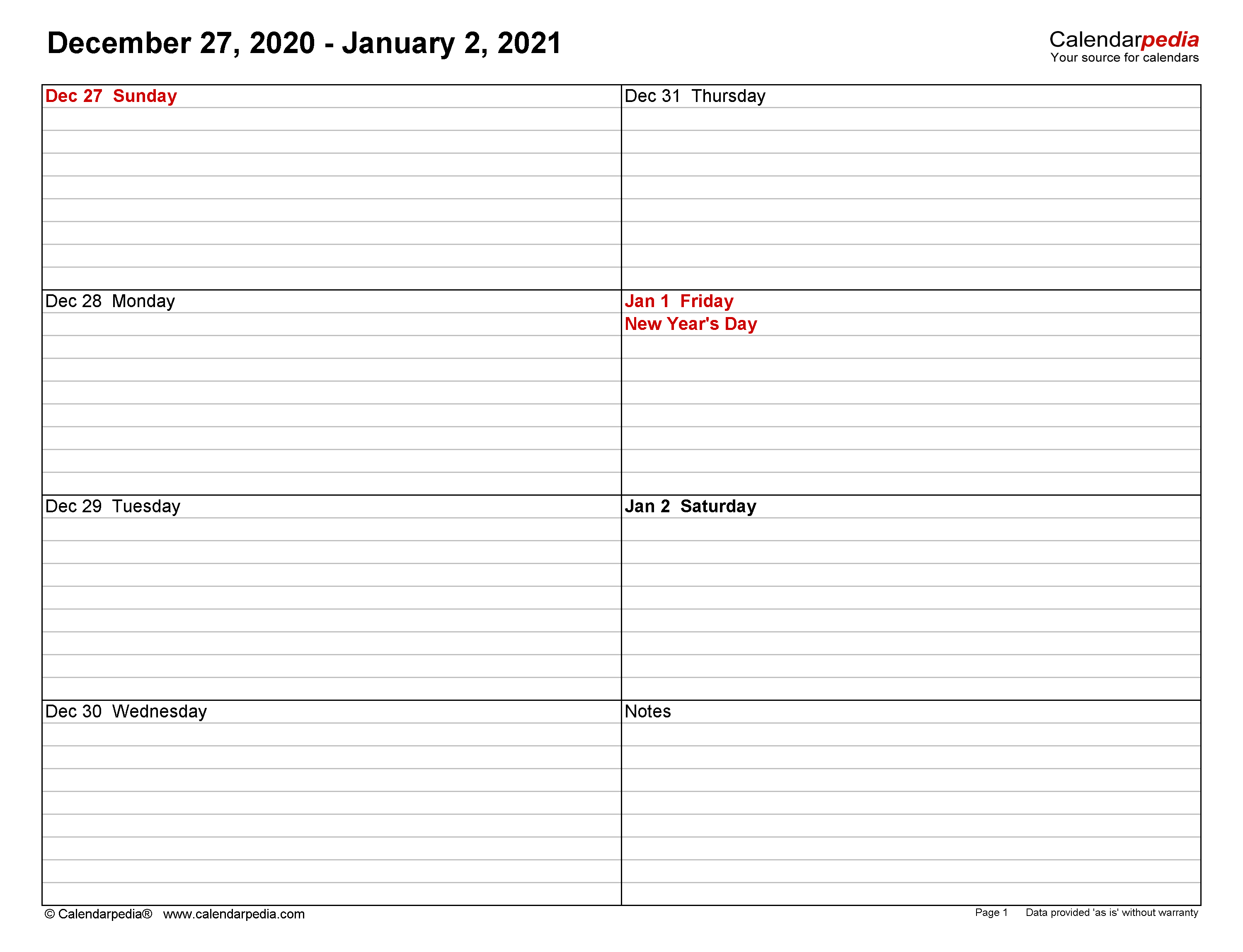 2021 Weekly Planner Printable