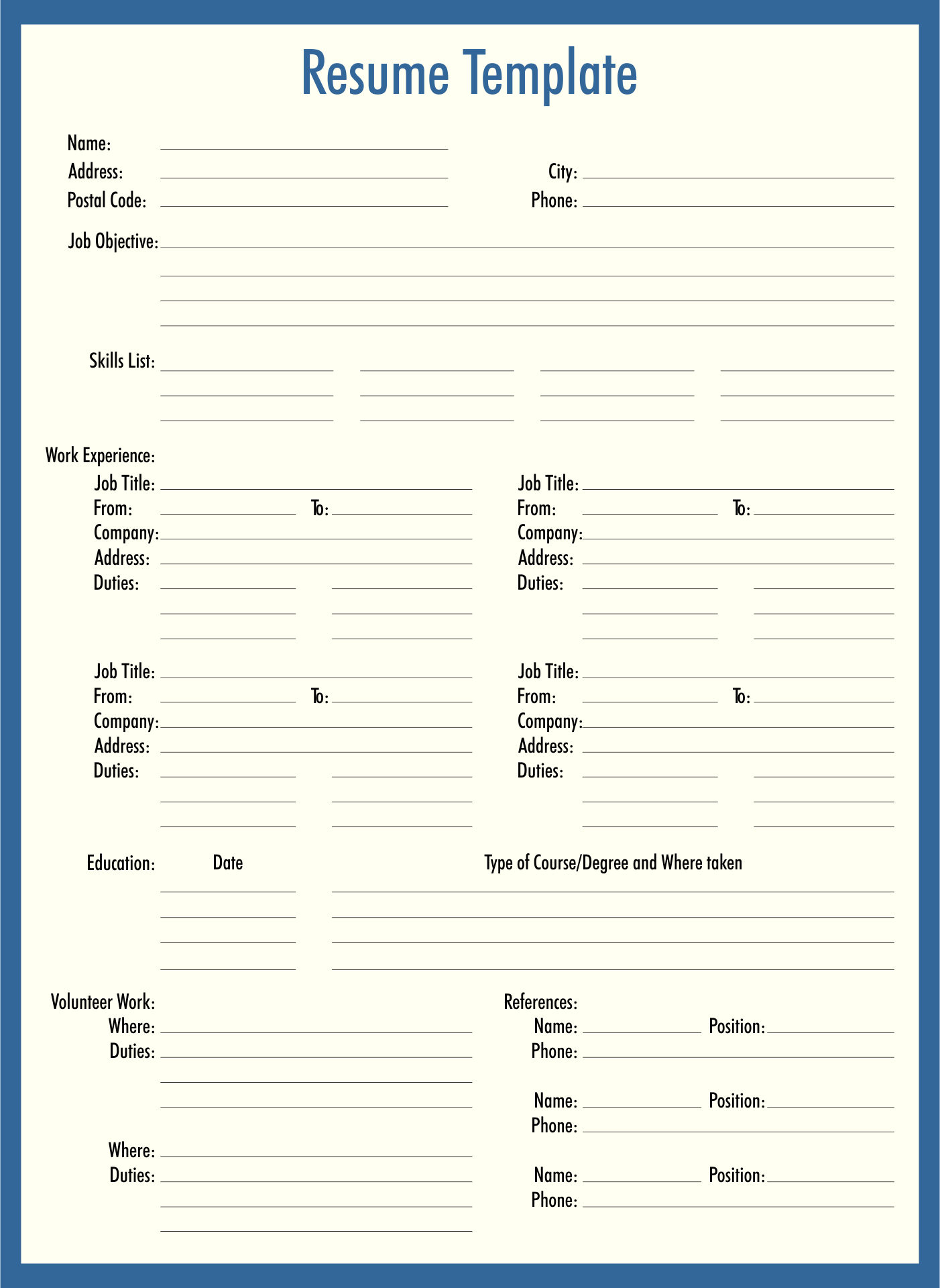 7 Best Fill In Blank Printable Resume Printablee