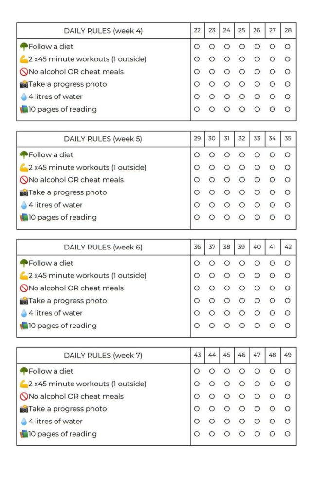 75 Hard Challenge Daily Rules Tracker Printable