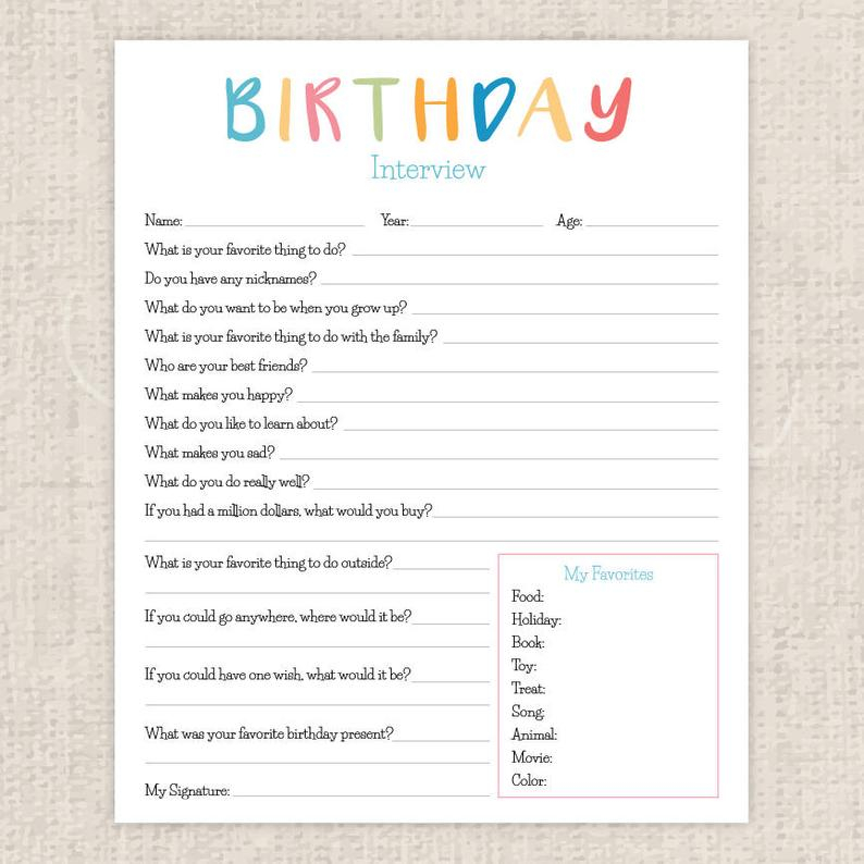 Birthday Interview Printable PDF Etsy