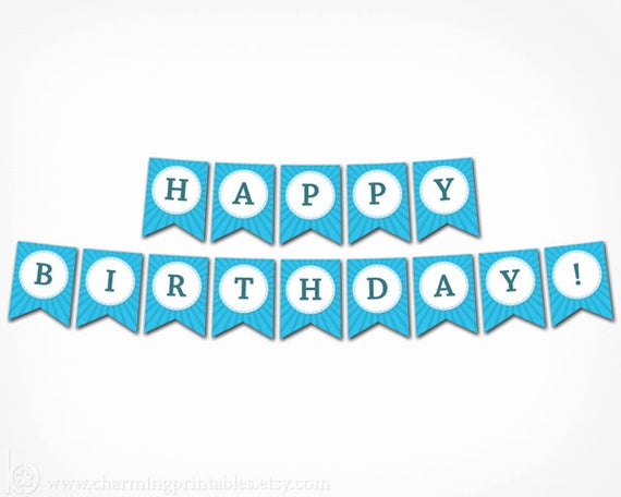 Blue Birthday Banner Printable Instant Download Boy Happy