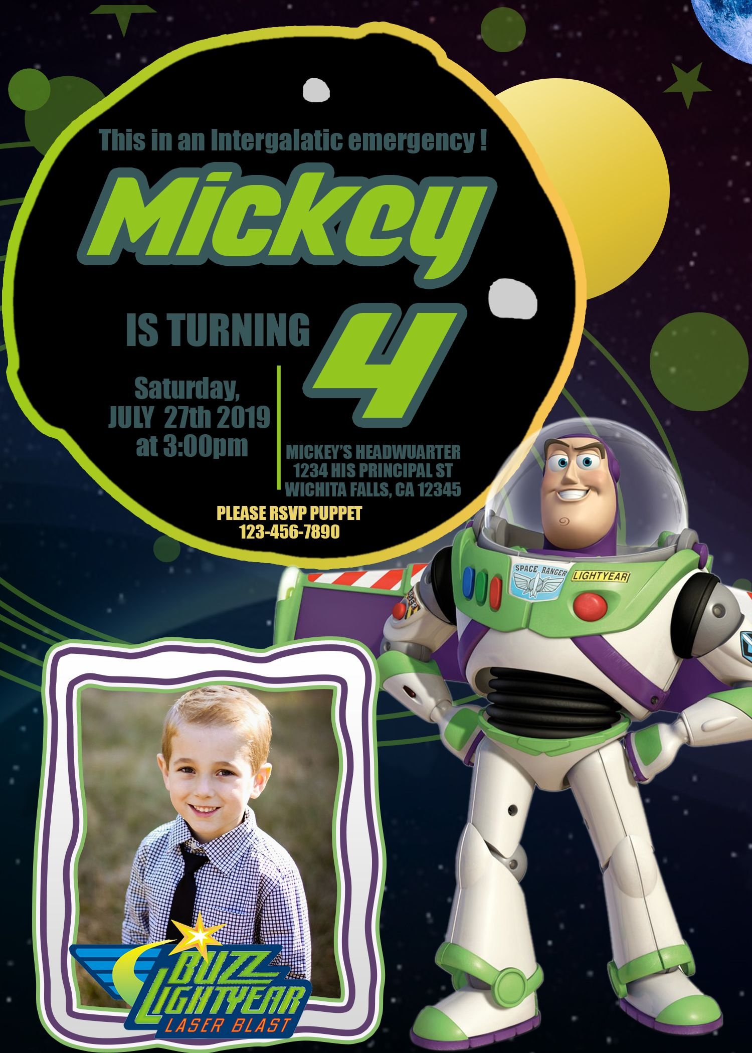 Buzz Lightyear Invitation Toy Story Space Ranger 