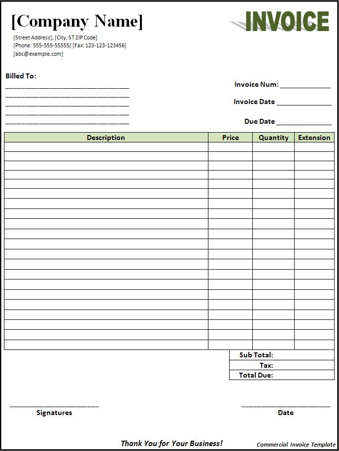 Commercial Invoice Format Free Word Templates