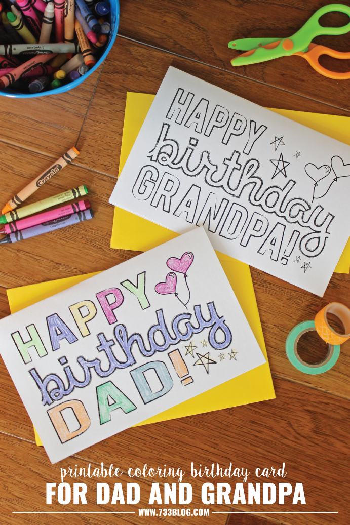 DAD GRANDPA Printable Coloring Birthday Cards 