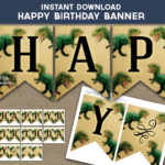 Dinosaur Birthday Banner Printable Happy Birthday Dinosaur