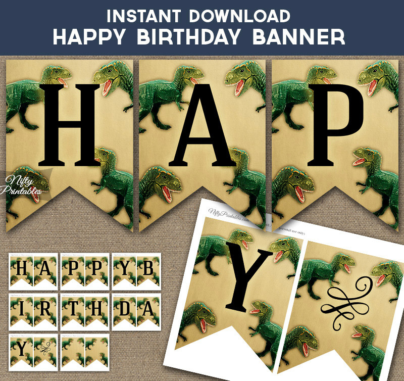 Dinosaur Birthday Banner Printable Happy Birthday Dinosaur