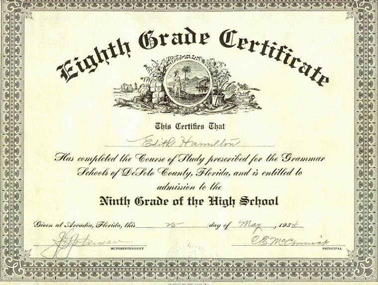 Edith Hamilton Diploma 8th