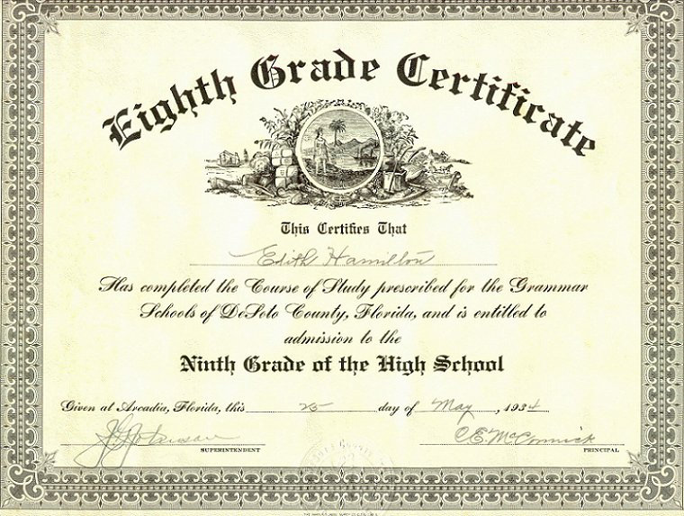 Edith Hamilton Diploma 8th 