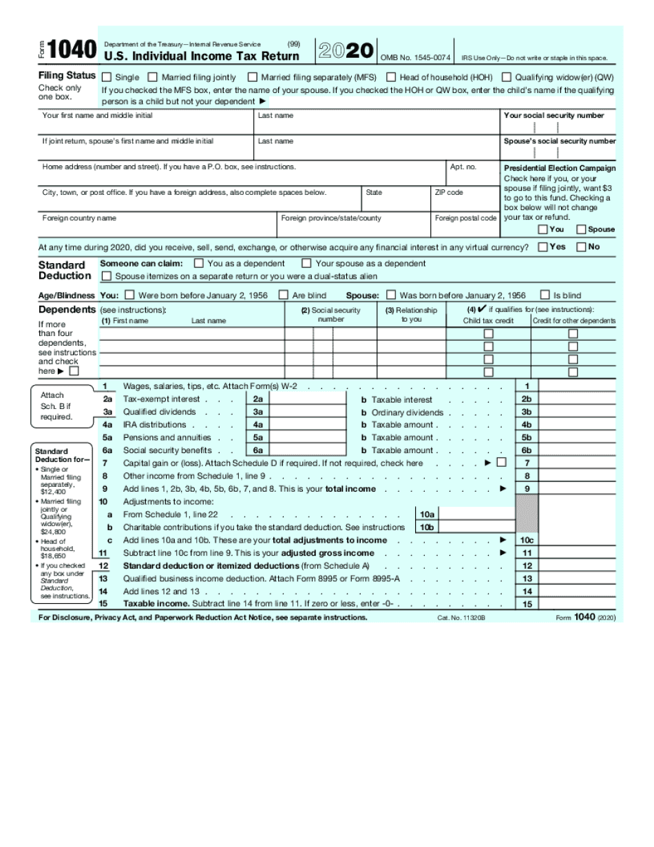 Form 1040 2020 2025 Fill Online Printable Fillable 