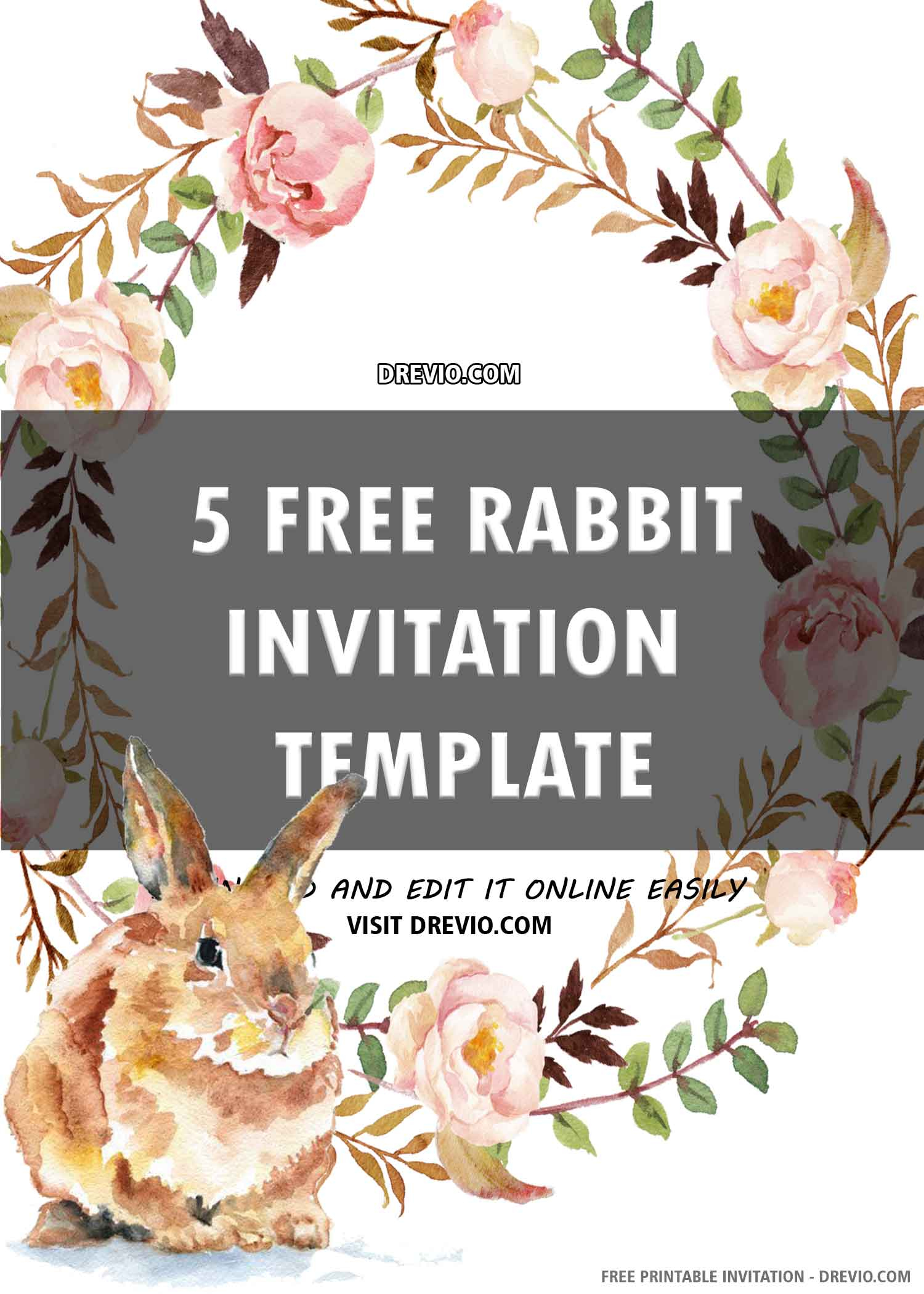  FREE PRINTABLE Cute Bunny Birthday Invitation Template 