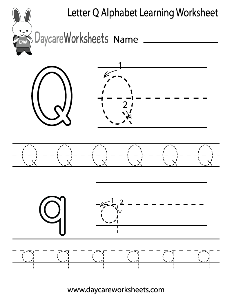 Free Printable Letter Q Alphabet Learning Worksheet For