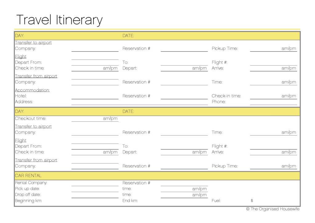Free Printable Travel Itinerary The Organised Housewife