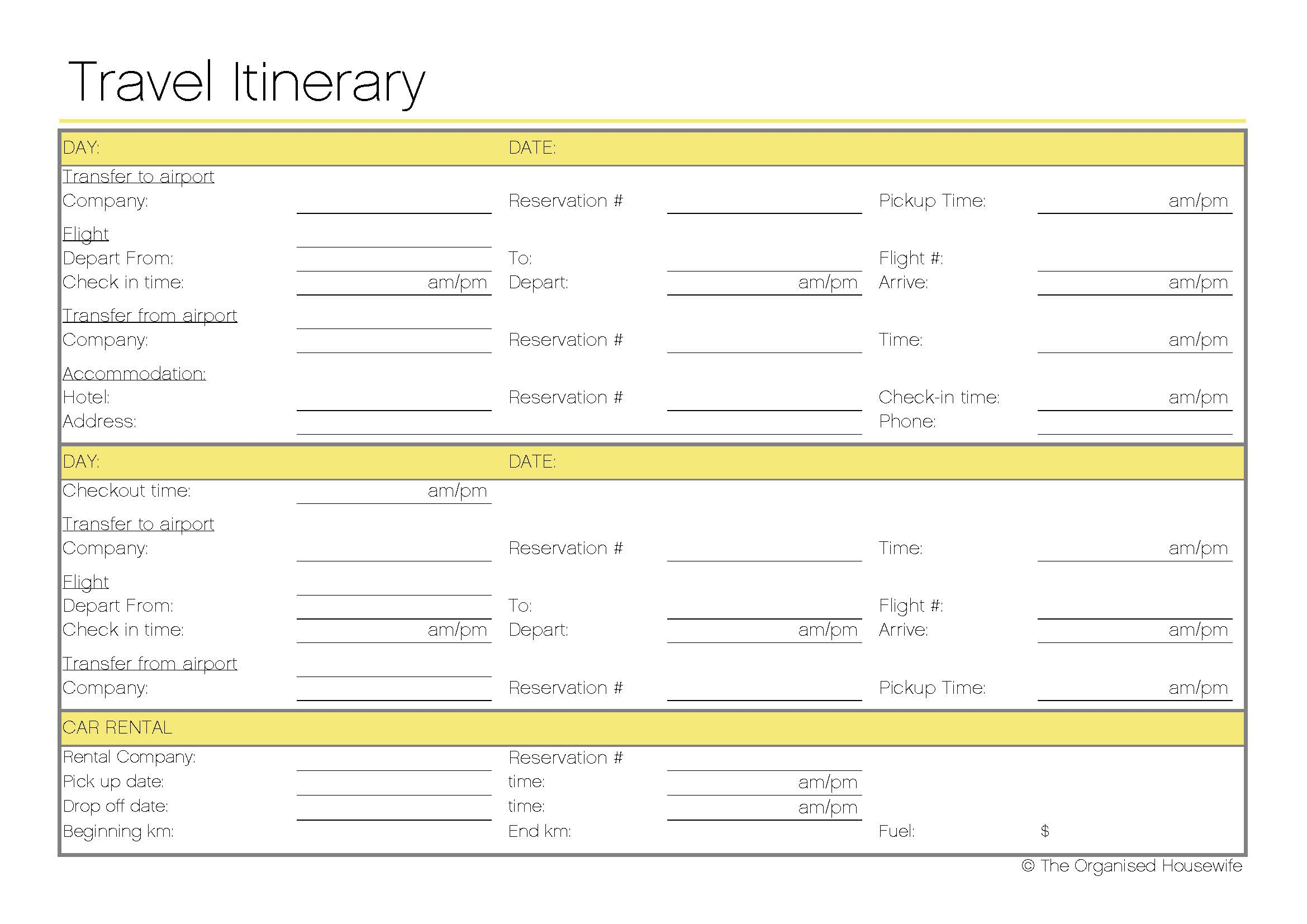 Free Printable Travel Itinerary The Organised Housewife