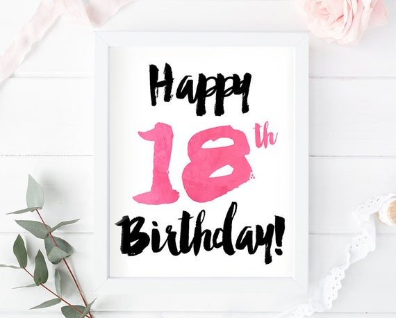 Happy 18th Birthday Print Printable Card Sign Greeting