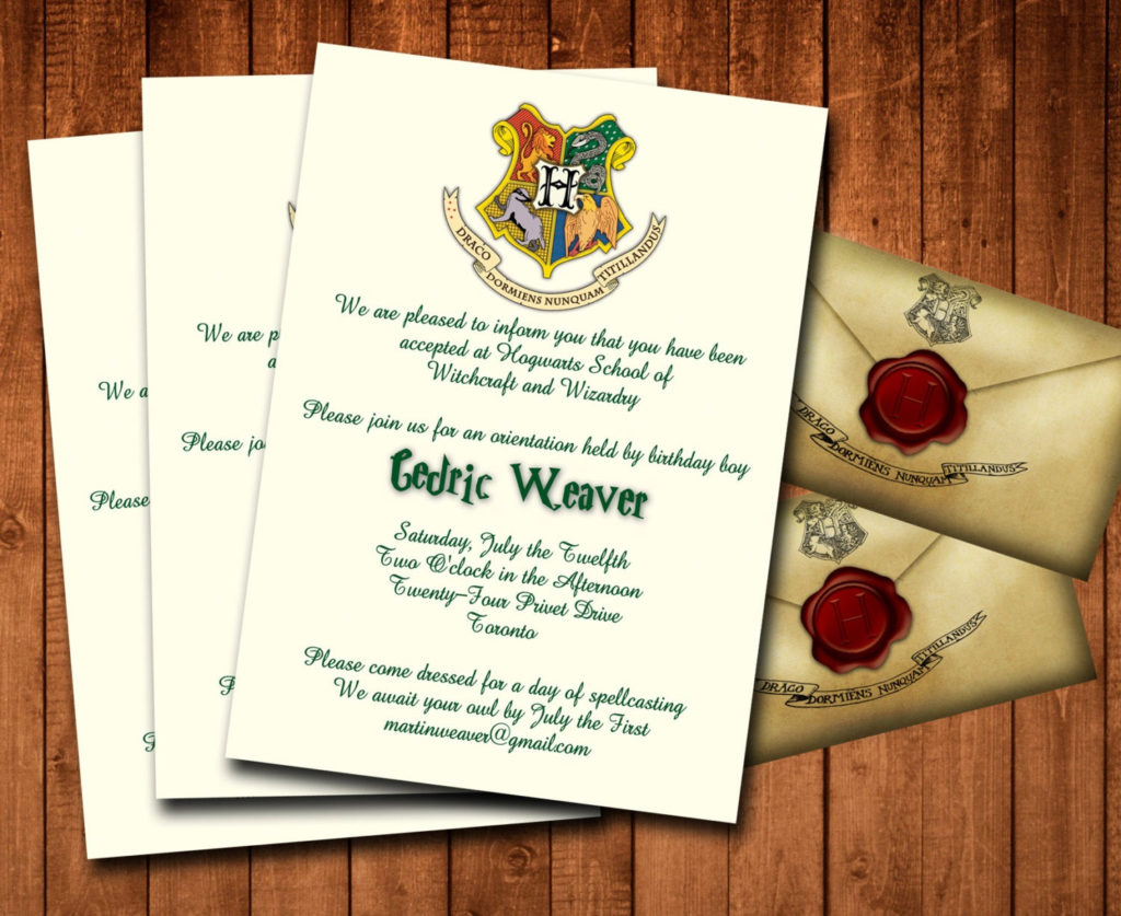 Harry Potter Birthday Party Printable Invitations 5x7 Custom