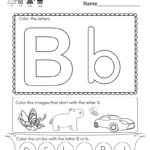 Letter B Coloring Worksheet Free Kindergarten English