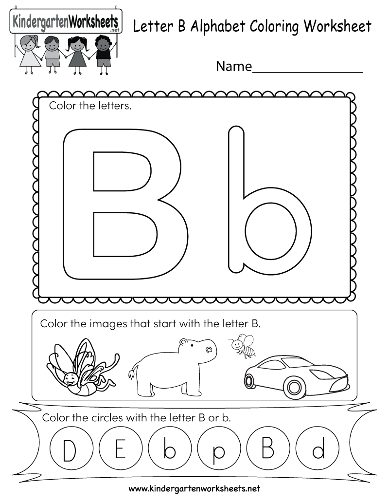 Letter B Coloring Worksheet Free Kindergarten English 