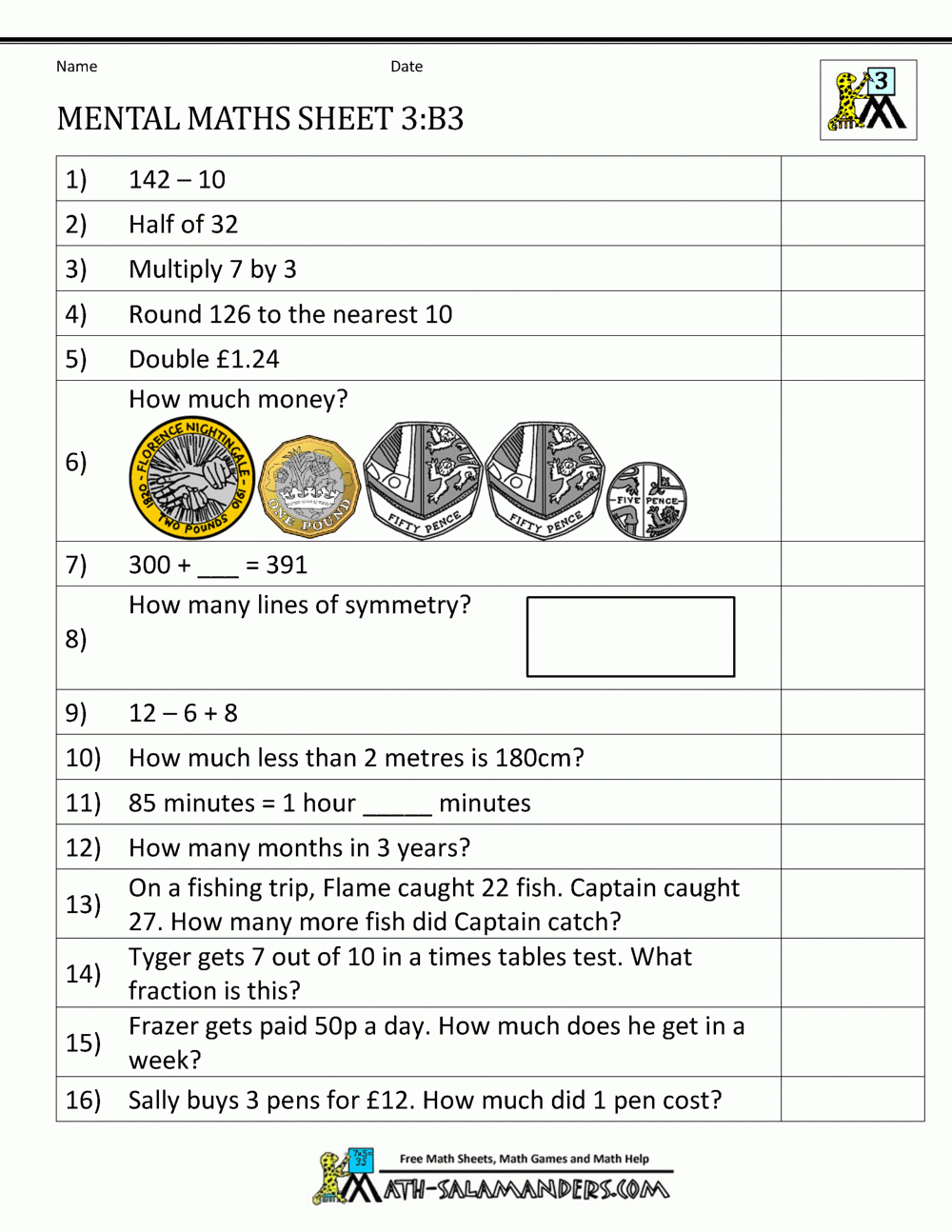 Mental Maths Year 3 Worksheets