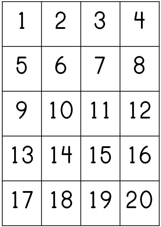 Number Chart 1 20 Printable Coloring Sheets