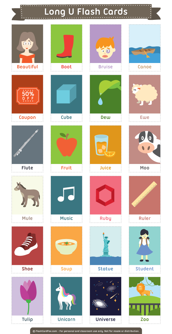 Printable Long U Flash Cards