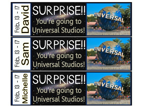 Printable Ticket To Universal Studios With Custom Name Dates
