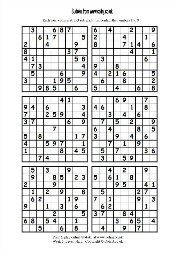 Sudoku Printable Six Per Page Sudoku Printable
