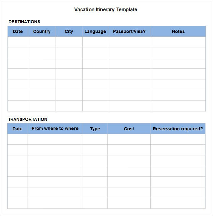 Vacation Itinerary Template 8 Free Excel PDF Documents 