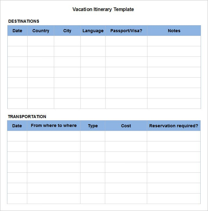 Vacation Itinerary Template 8 Free Excel PDF Documents