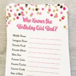 Who Knows Birthday Girl Best Party Game Placemat Printable