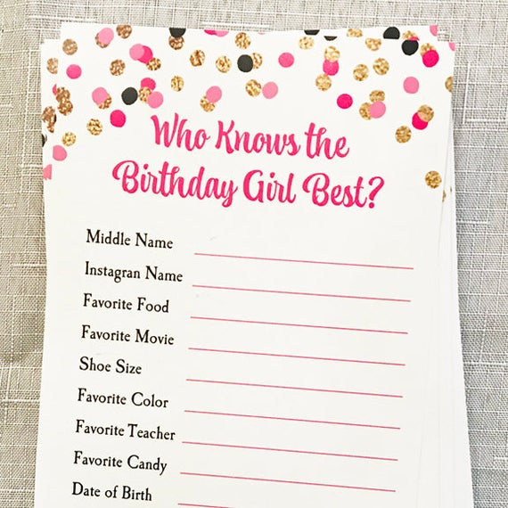 Who Knows Birthday Girl Best Party Game Placemat Printable