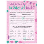 Who Knows The Birthday Girl Best Game 10 Player Cards