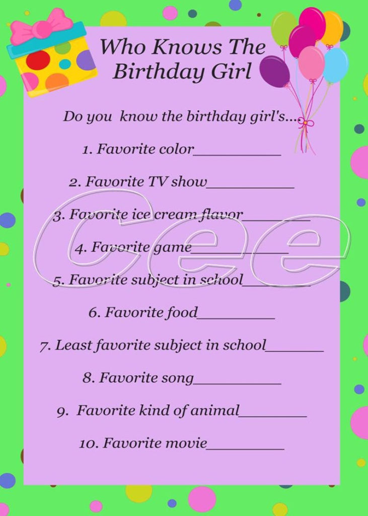 Who Knows The Birthday Girl Instant Download Party Game Etsy