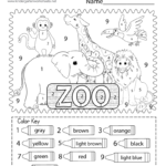Zoo Color By Number Worksheet For Kindergarten Free