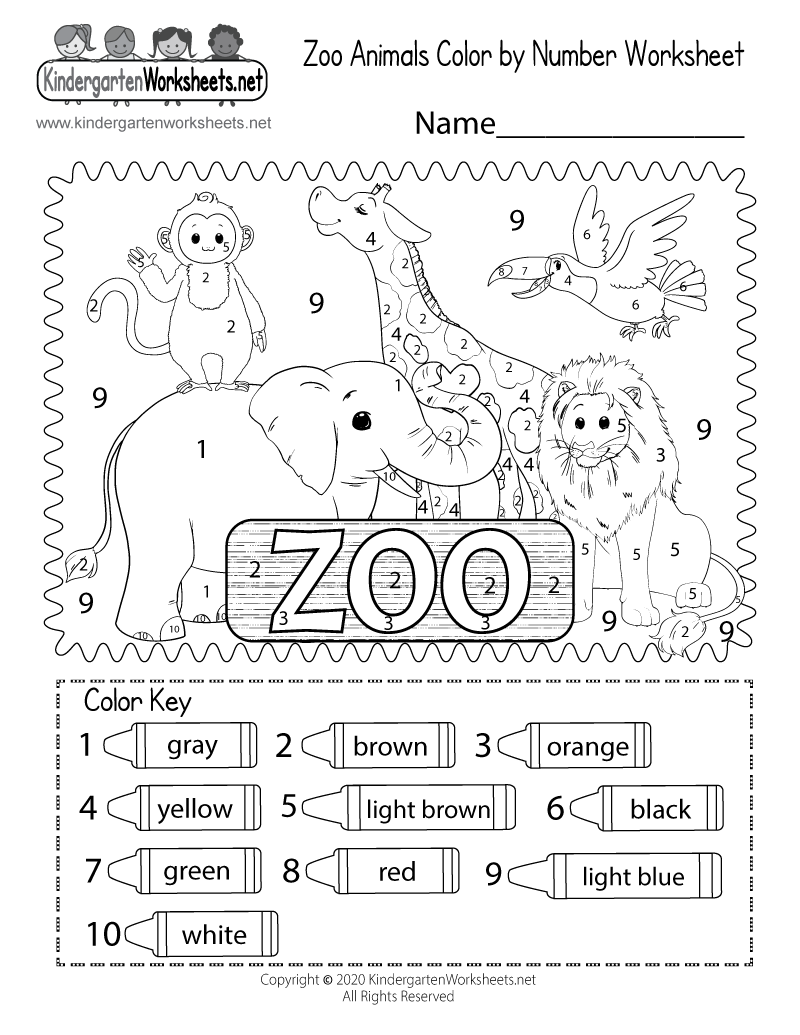 Zoo Color By Number Worksheet For Kindergarten Free 