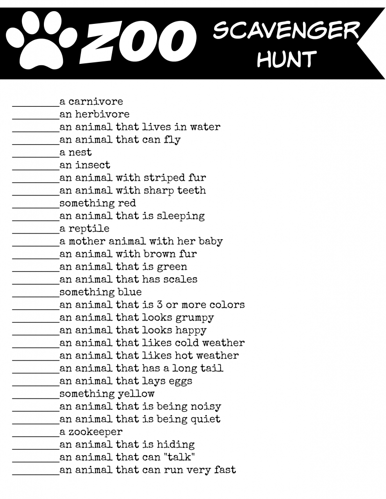 Zoo Scavenger Hunt Printables And Book Lists Zoo 