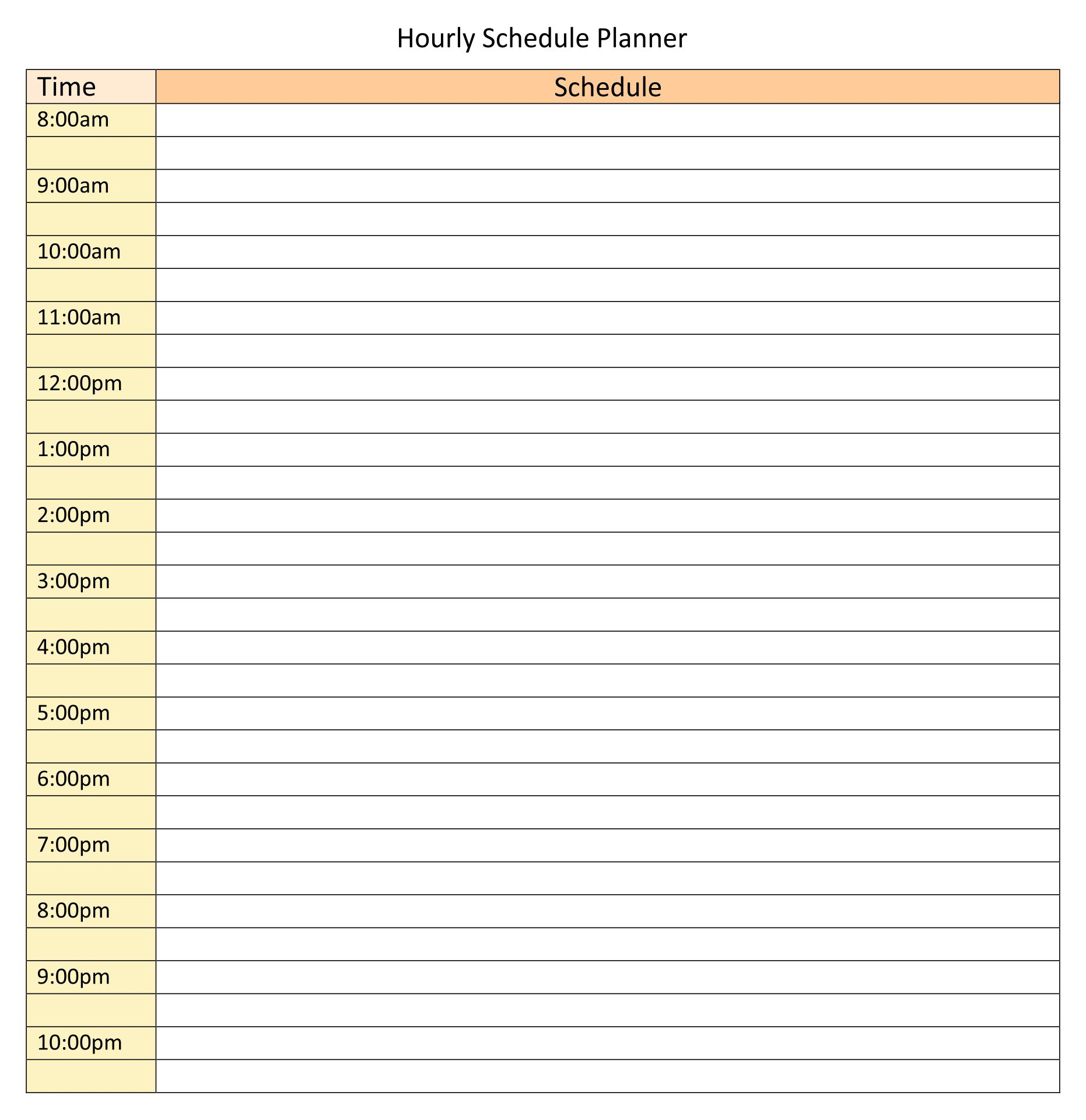 10 Best Printable Hourly Planner Printablee