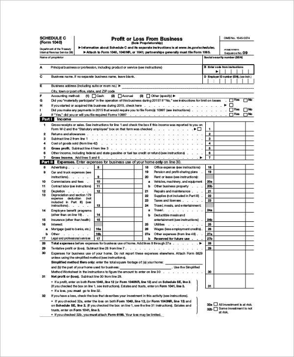 1040 Schedule C Form Template 1040 Form Printable