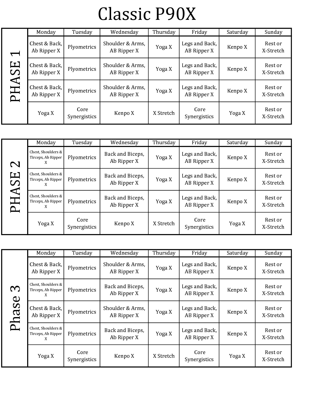 12 Best Images Of Free Printable Worksheets P90X P90X 