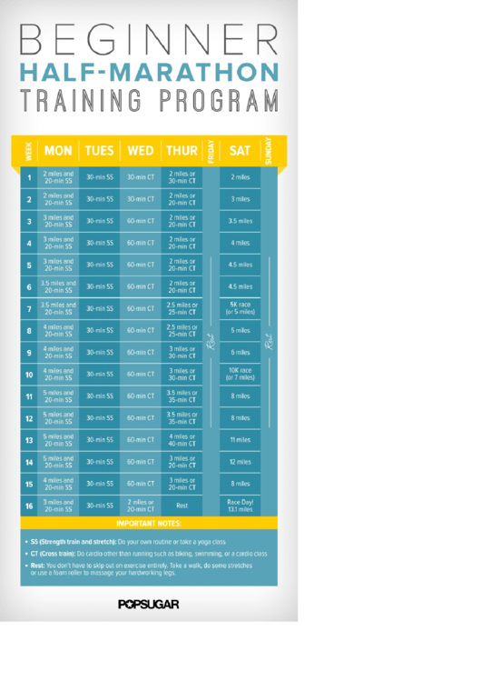16 Week Half Marathon Training Schedule For Beginners 
