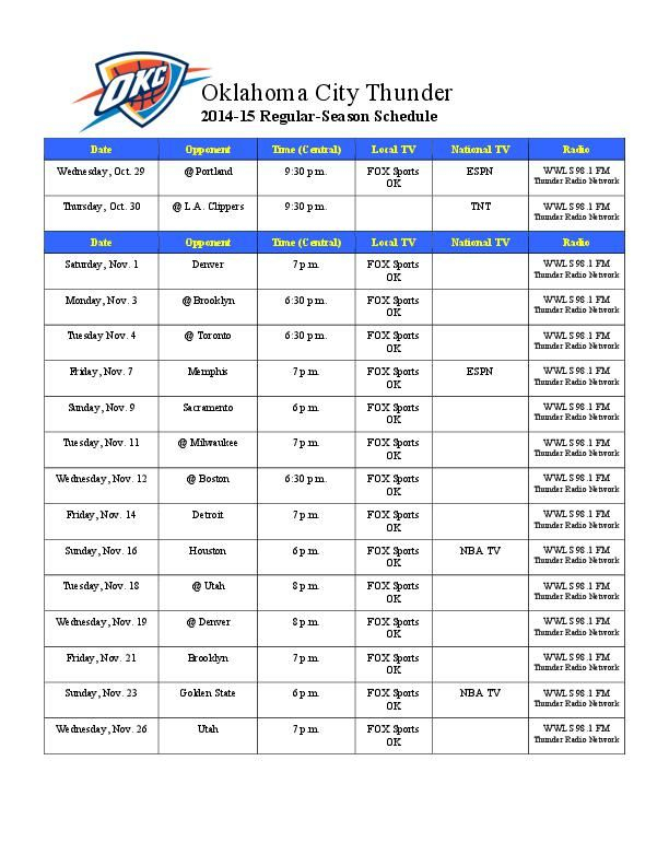 2014 15 Thunder Schedule Tulsaworld