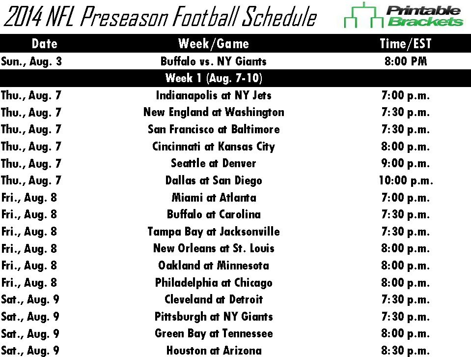 2014 NFL Preseason Schedule NFL Preseason Schedule 2014