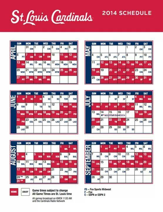 2014 Schedule St Louis Cardinals Baseball Stl Cardinals 