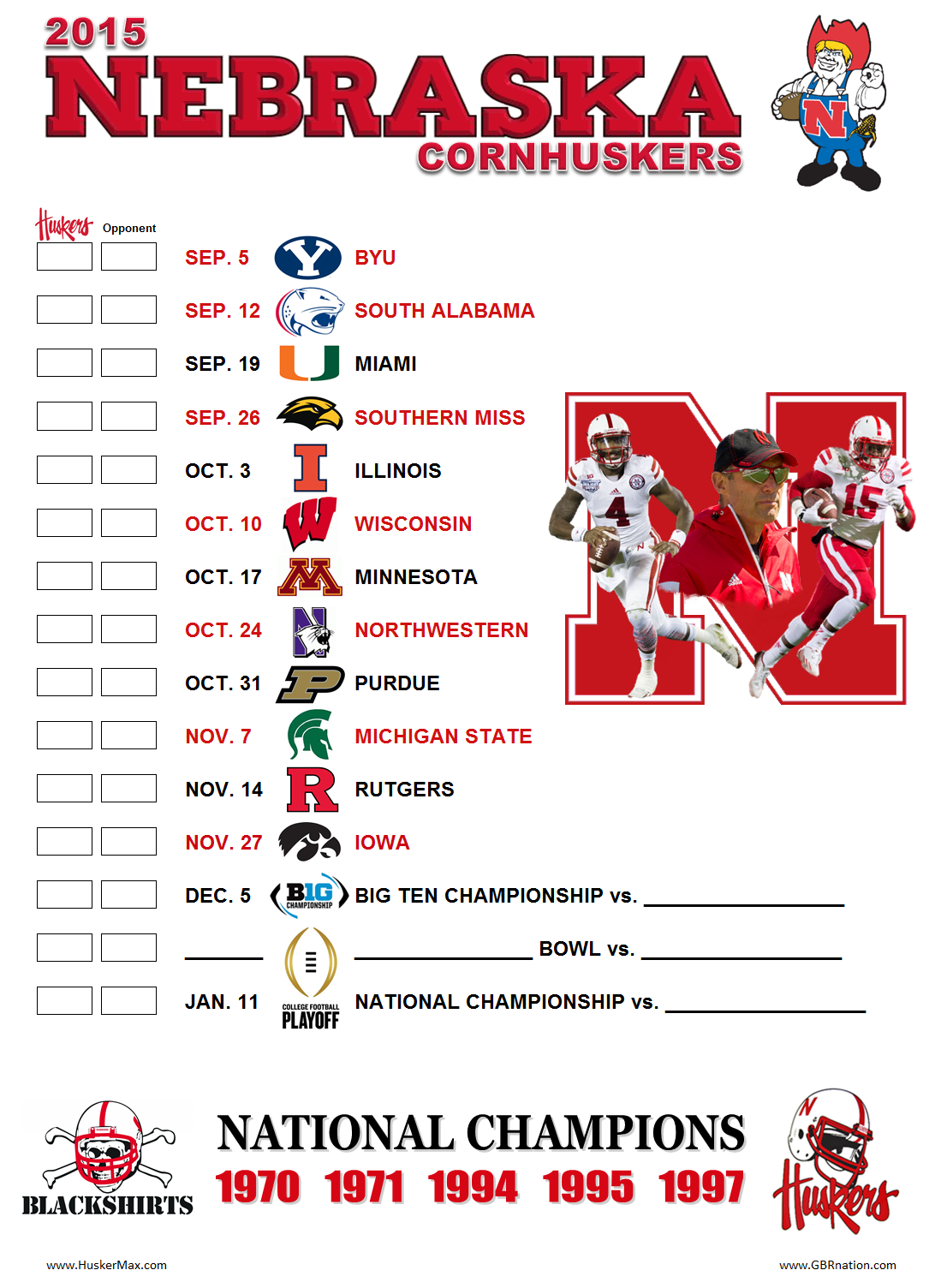 2015 Printable Schedule HuskerMax 