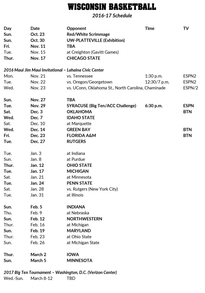 2016 17 Badgers Basketball Schedule Won t Be An Easy One 