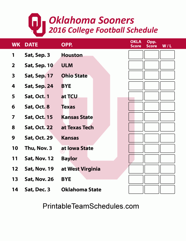 2017 Oklahoma University Football Schedule Wallpapers 