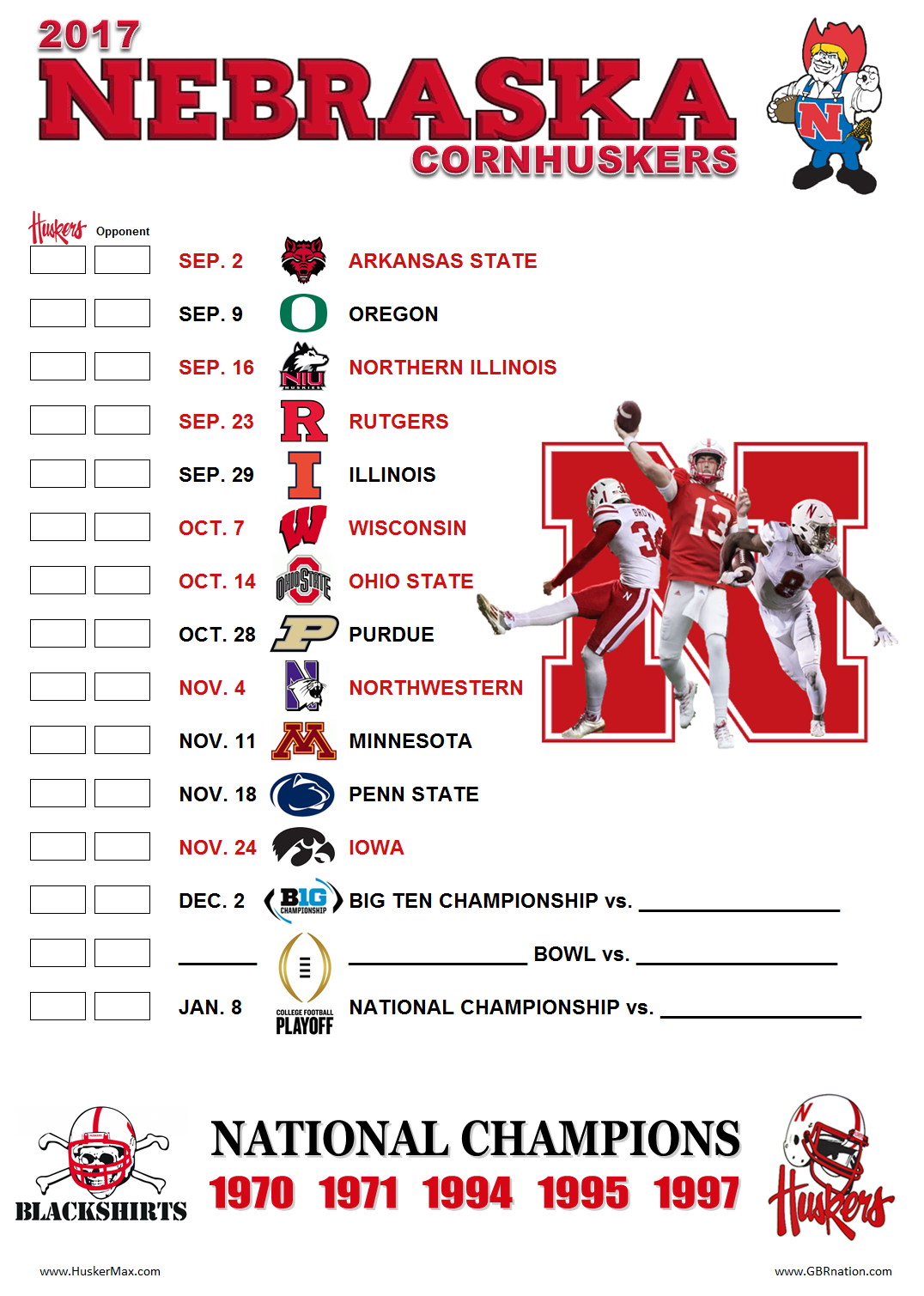 2017 Printable Schedule HuskerMax 